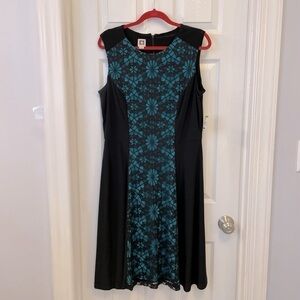 New with Tags Anne Klein Black Stretchy Sleeveless Floral Turquoise Dress Sz 14